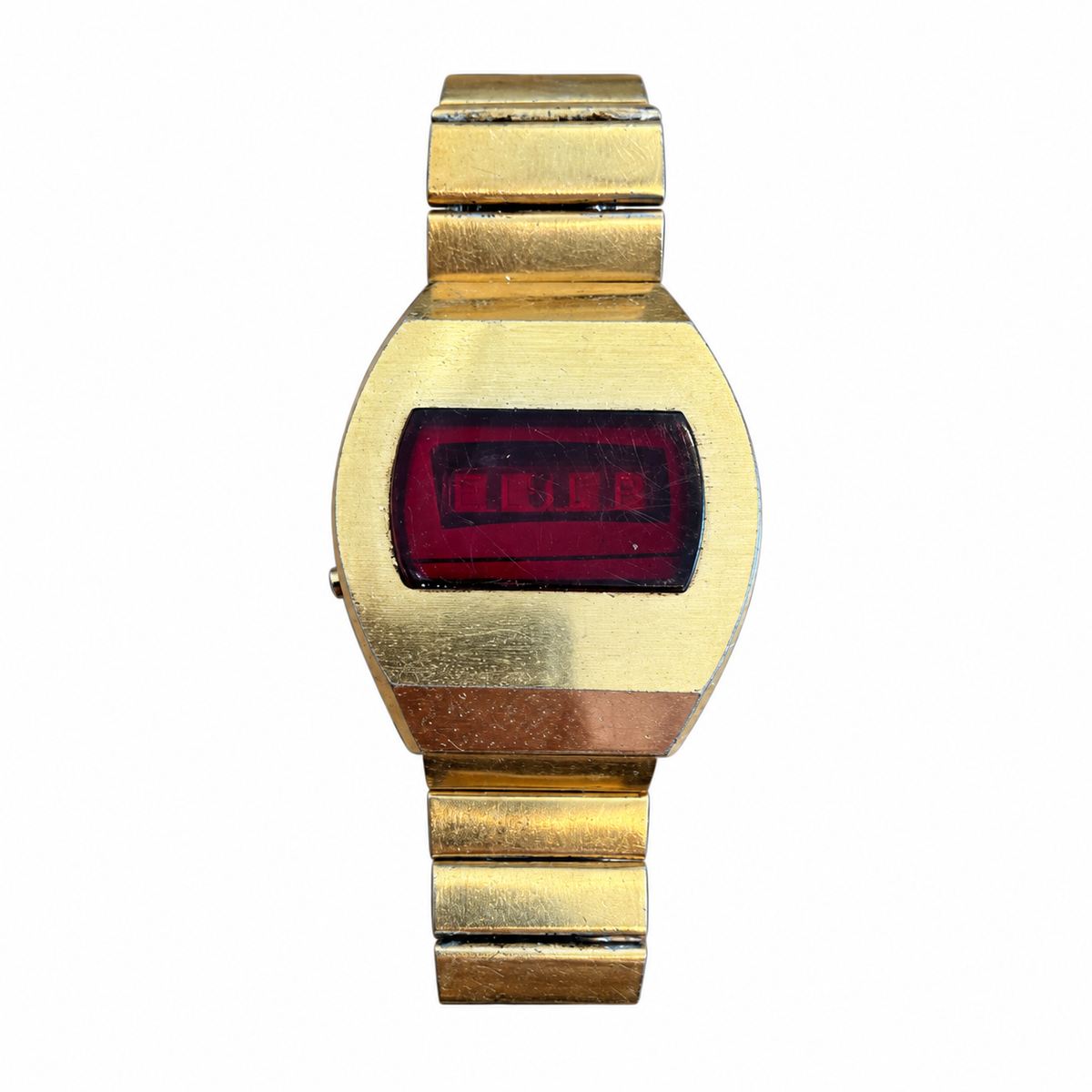 Vintage 1970s Red LED Digital Watch - Gold Tone - Battery Required