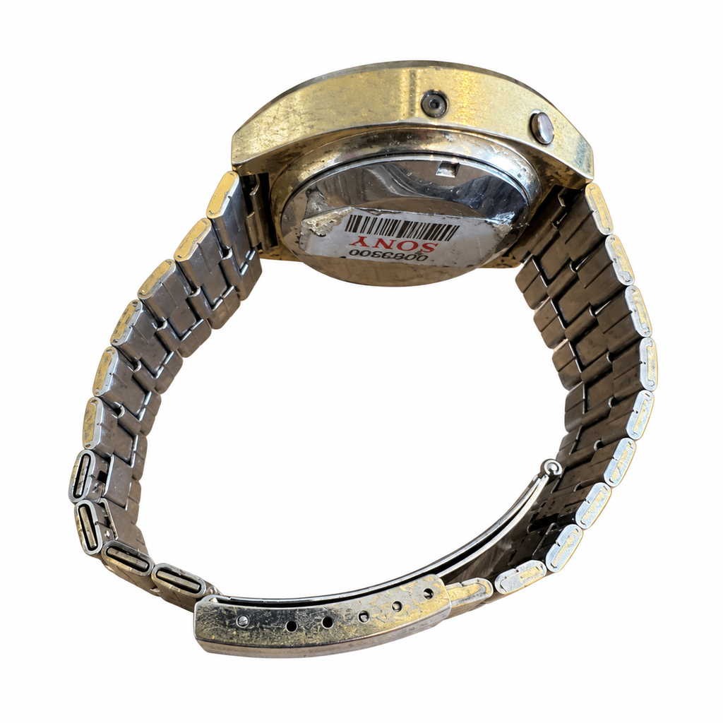 Vintage 1970s Red LED Digital Watch - Gold Tone - Battery Required