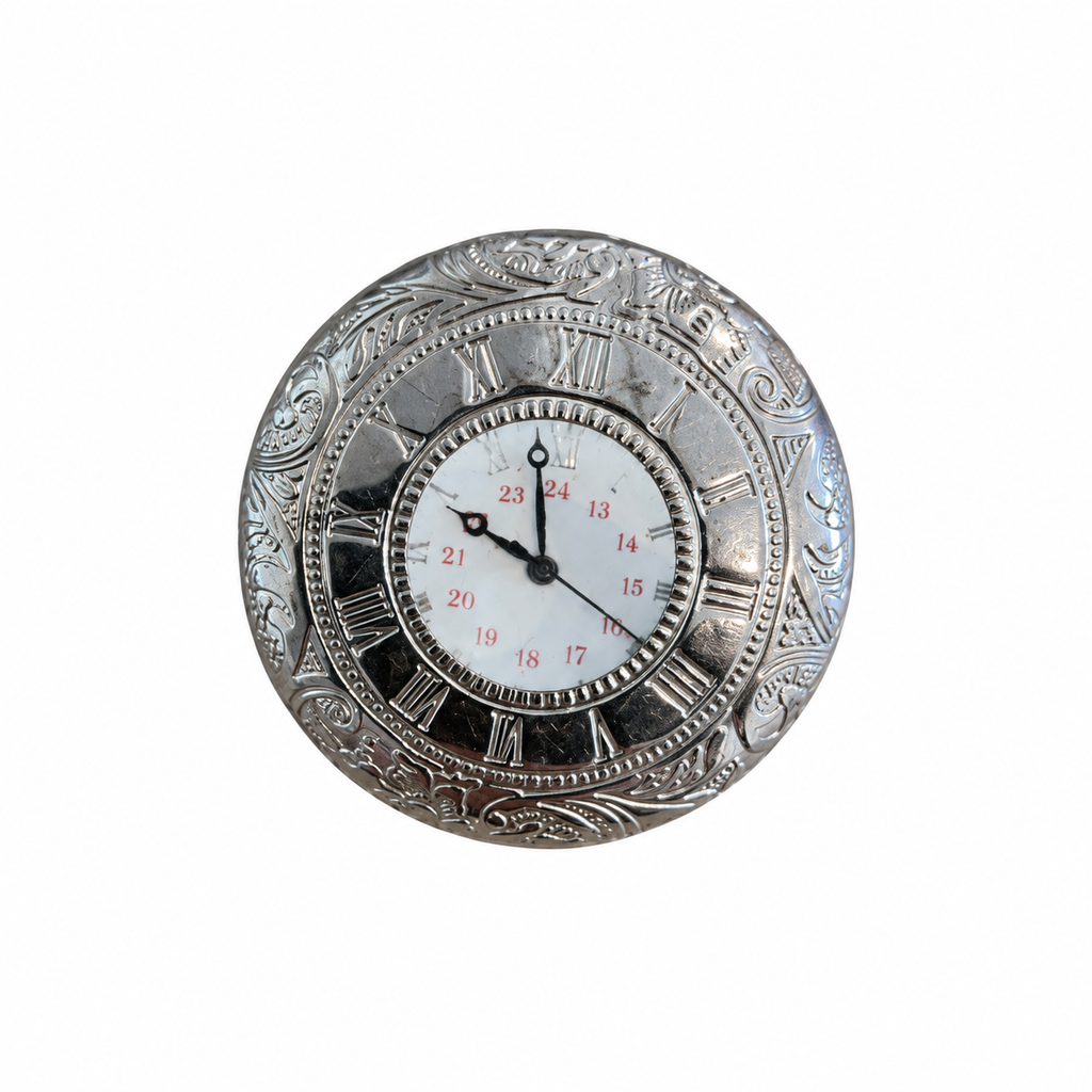 Vintage Engraved Silver-Tone Hunter Pocket Watch - Roman Numeral Dial, Requires a Battery