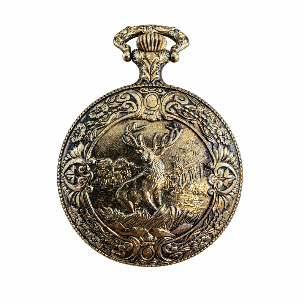 Vintage Milan Quartz Gold & Silver-Tone Deer Hunting Pocket - Battery Required