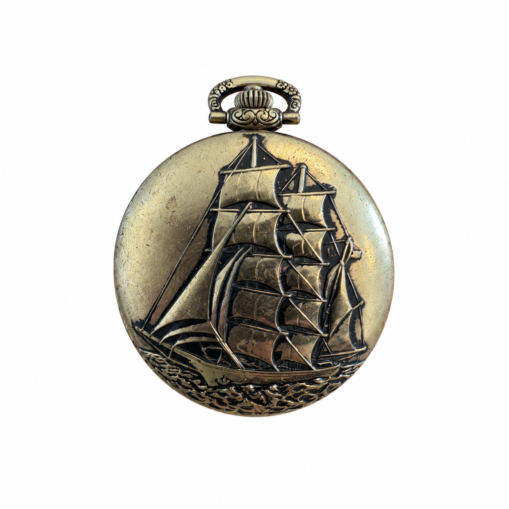 Vintage Aurerie Quartz Antique Bronze Sailing Ship Pocket - Battery Required