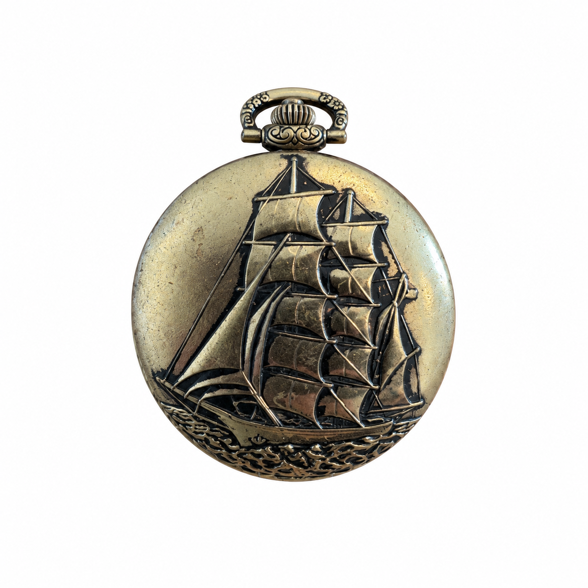Vintage Aurerie Quartz Antique Bronze Sailing Ship Pocket - Battery Required