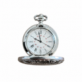 Vintage Engraved Silver-Tone Hunter Pocket Watch - Roman Numeral Dial, Requires a Battery