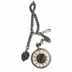 Vintage Mechanical Skeleton Gold-Tone Pocket Watch with Chain - Winding Required