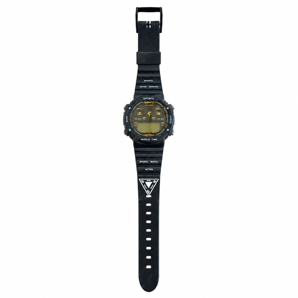 Vintage JARUM Analog-Digital Black Resin World Time Sports - Battery Required