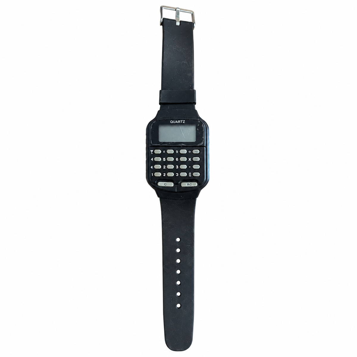 Vintage Black Quartz Digital Calculator Wristwatch - Battery Required