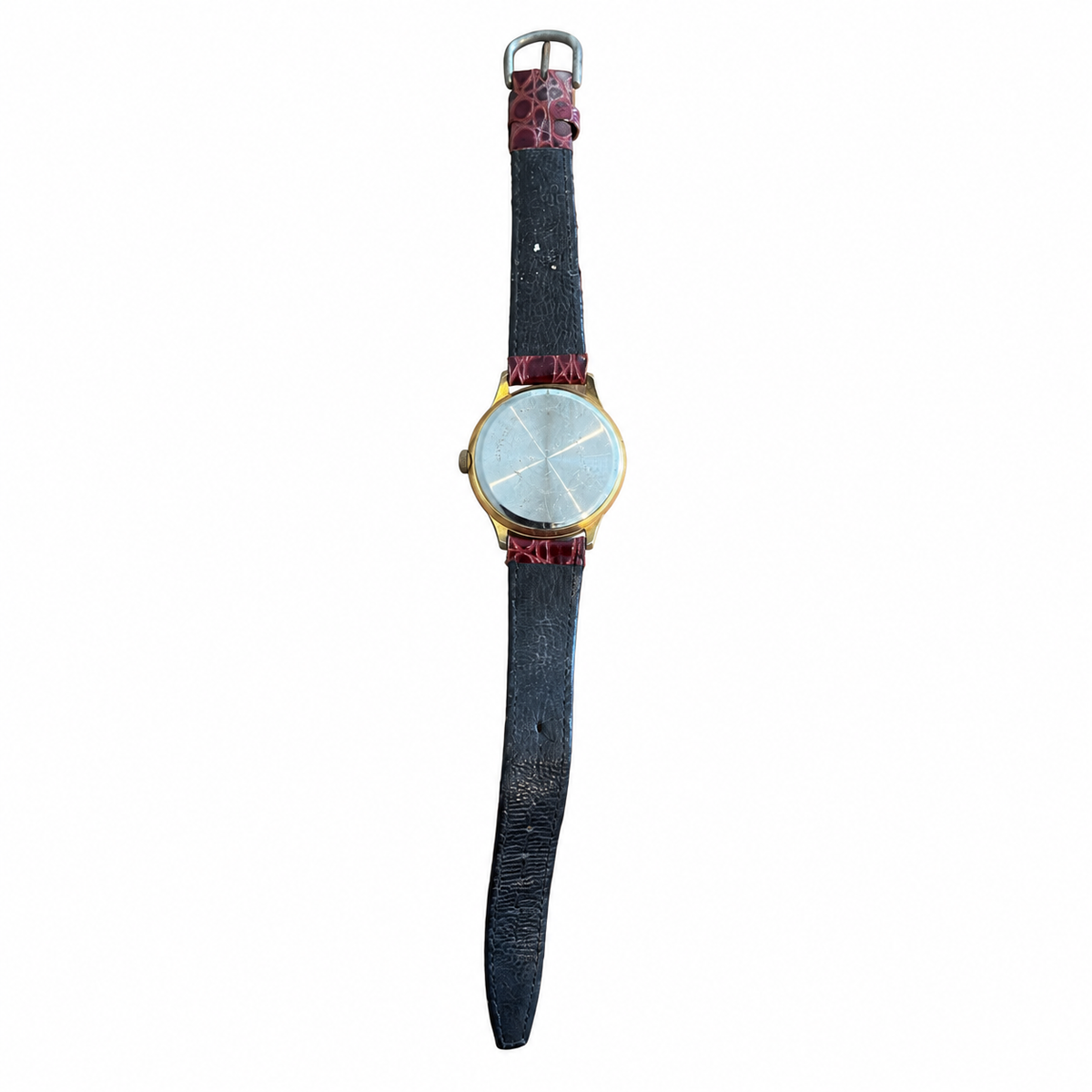 Vintage Gold-Tone Colorful Art Dial Burgundy Strap Quartz - Battery Required
