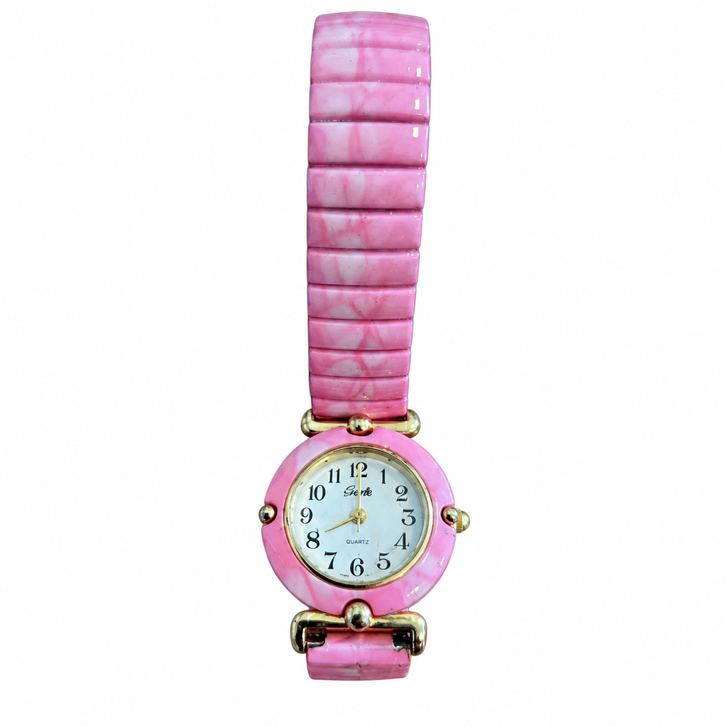 Vintage Pink Stretch Band Quartz Analog Wristwatch - Battery Required