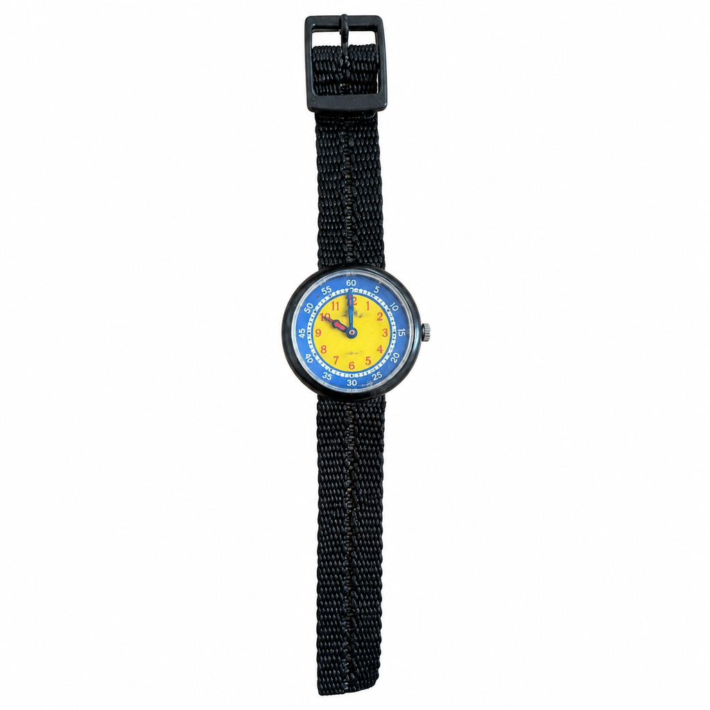 Vintage Colorful Time Teacher Quartz Watch with Black Nylon - Battery Required