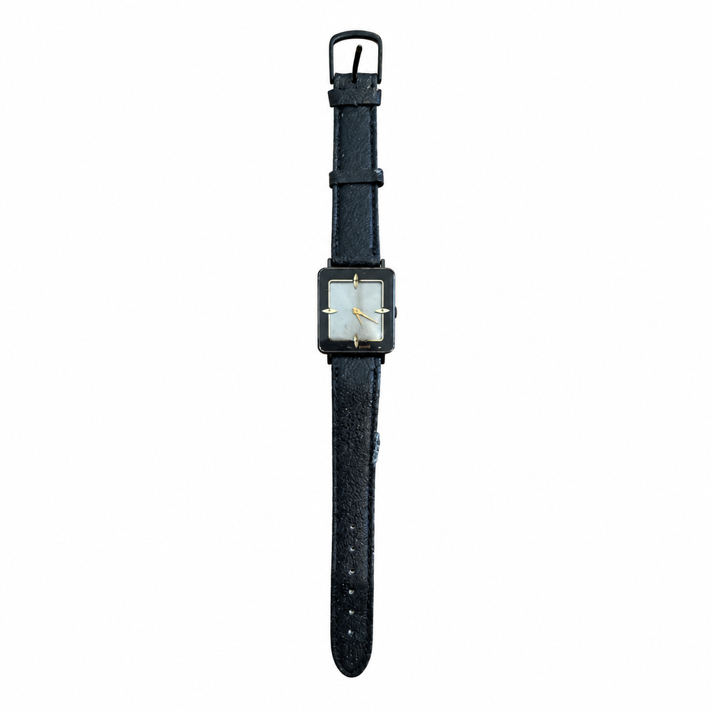 Vintage Rectangular Black & Gold-Tone Minimalist Quartz Watch - Battery Required
