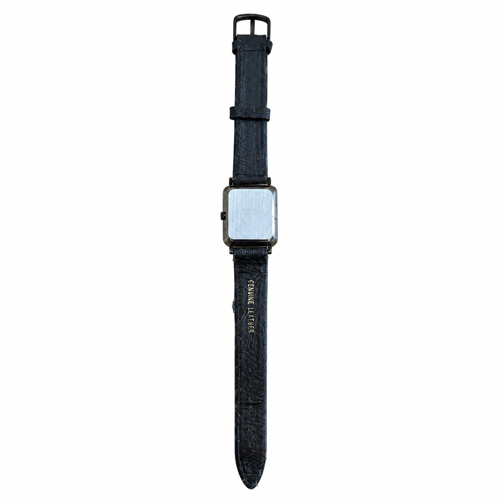 Vintage Rectangular Black & Gold-Tone Minimalist Quartz Watch - Battery Required