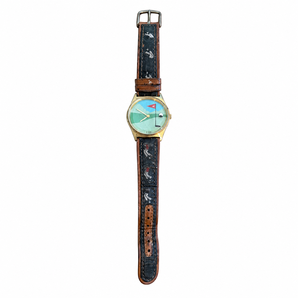 Vintage Golf Putting Green Novelty Quartz Watch with Brown - Battery Required
