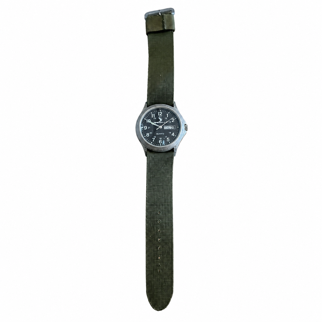 Vintage Military Quartz Field Watch with Day-Date & Olive - Battery Required