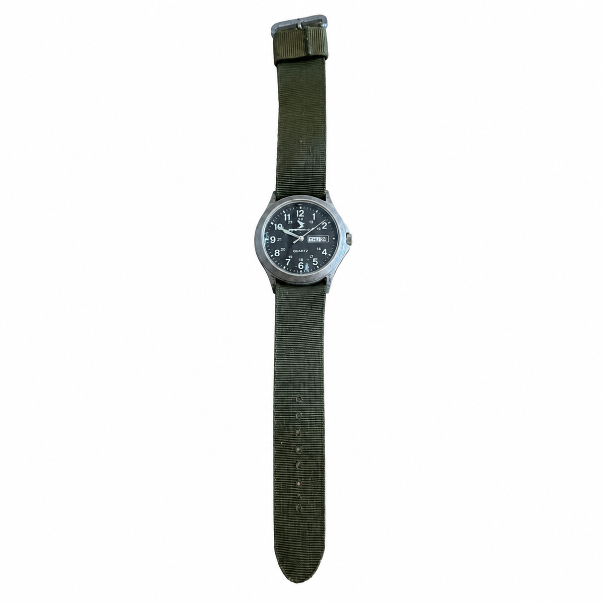 Vintage Military Quartz Field Watch with Day-Date & Olive - Battery Required