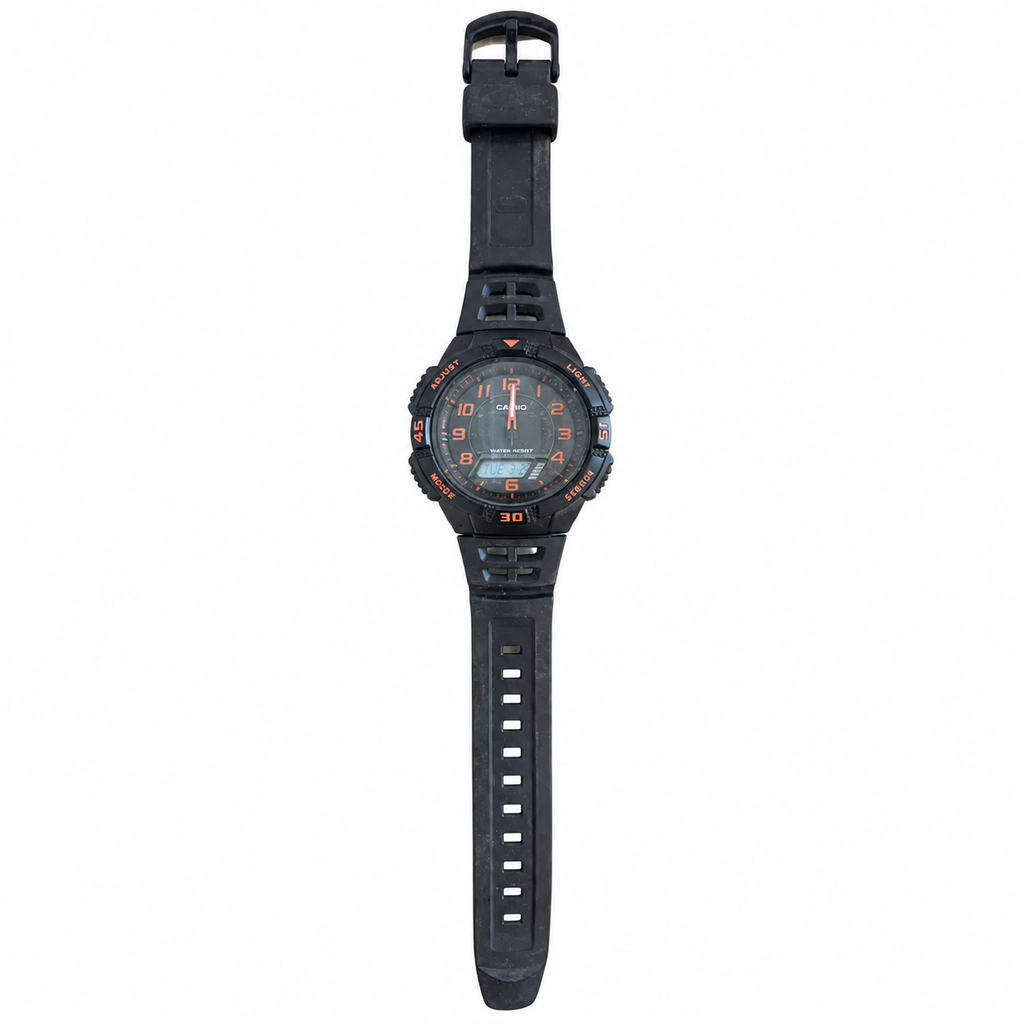 Vintage Casio AQ-S800W-1B2V Tough Solar Black & Orange - Battery Required