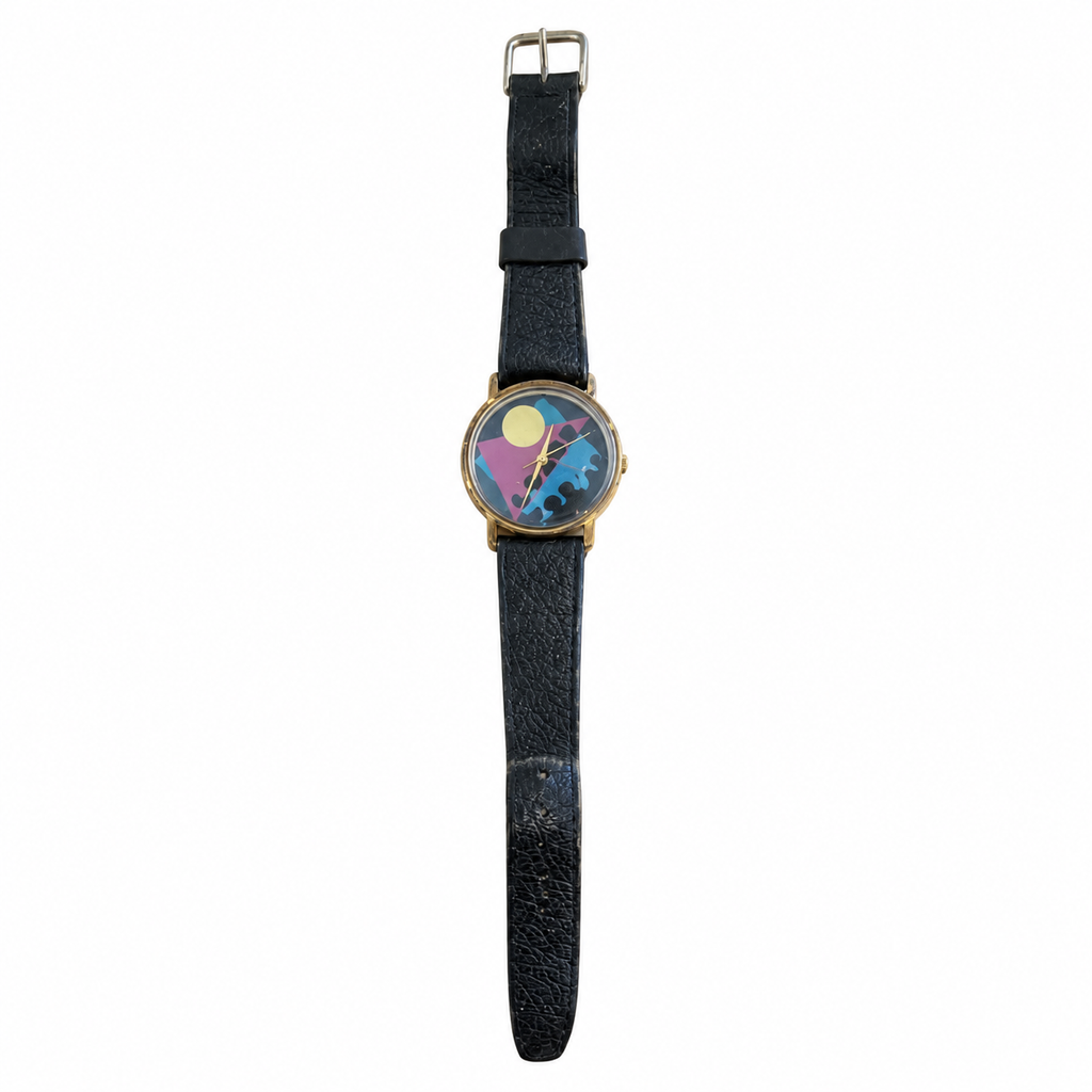 Vintage Colorful Abstract Art Dial Quartz Watch with Black - Battery Required