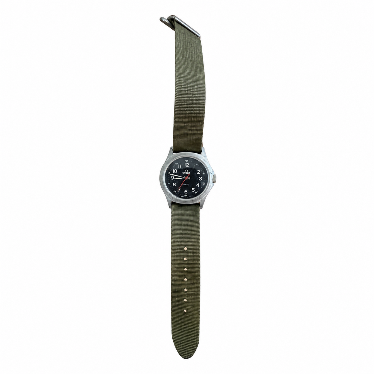 Vintage Cheval Military Field Quartz Watch with Olive Nylon Strap - Battery Required