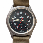 Vintage Cheval Military Field Quartz Watch with Olive Nylon Strap - Battery Required