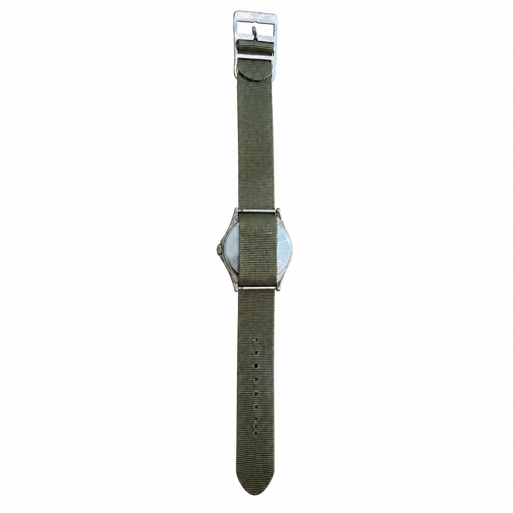 Vintage Cheval Military Field Quartz Watch with Olive Nylon Strap - Battery Required
