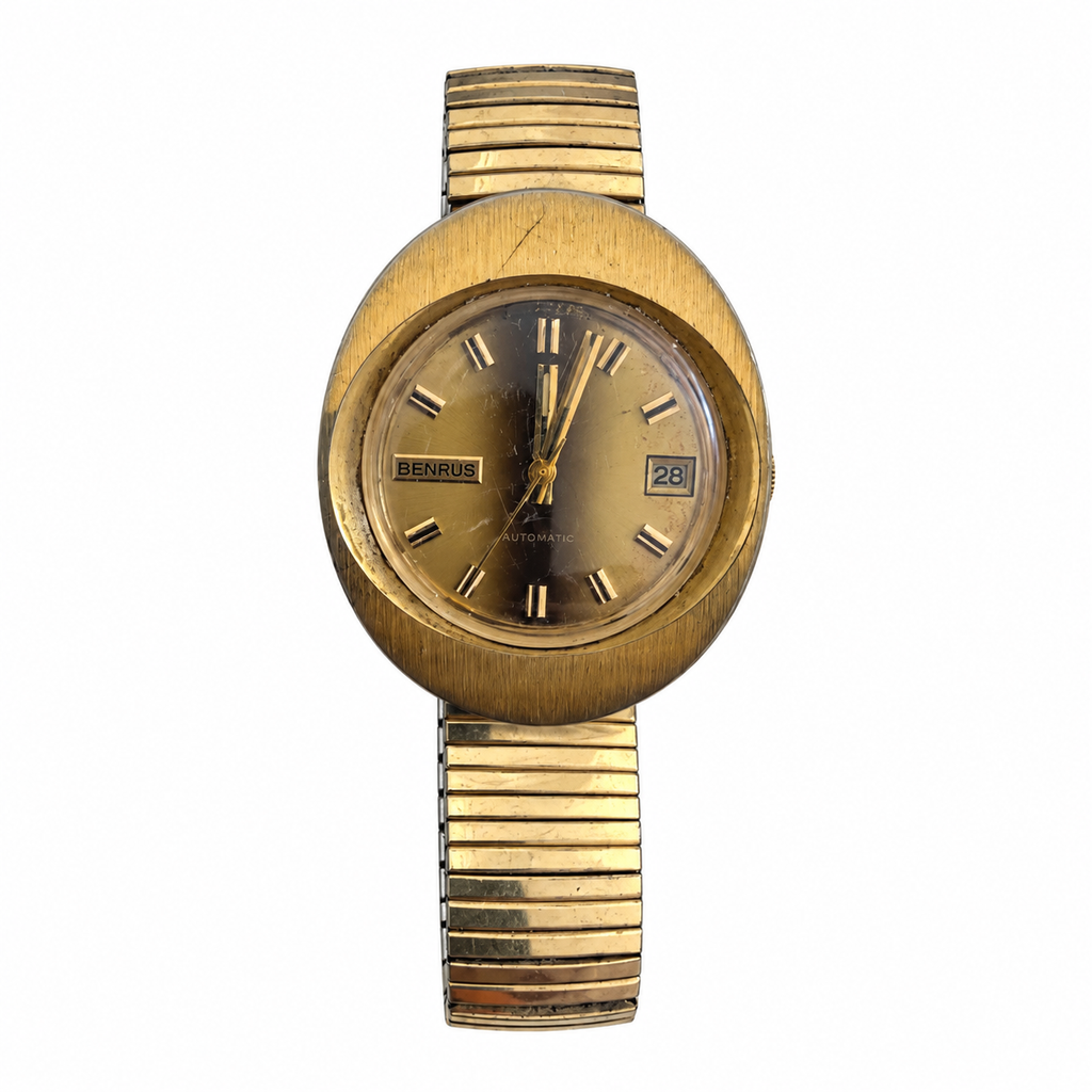 Vintage Benrus Automatic Gold-Tone Date Watch - No Battery Required