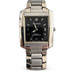 Vintage Paul Jardin Rectangular Black Dial Silver-Tone Watch - Requires a Battery