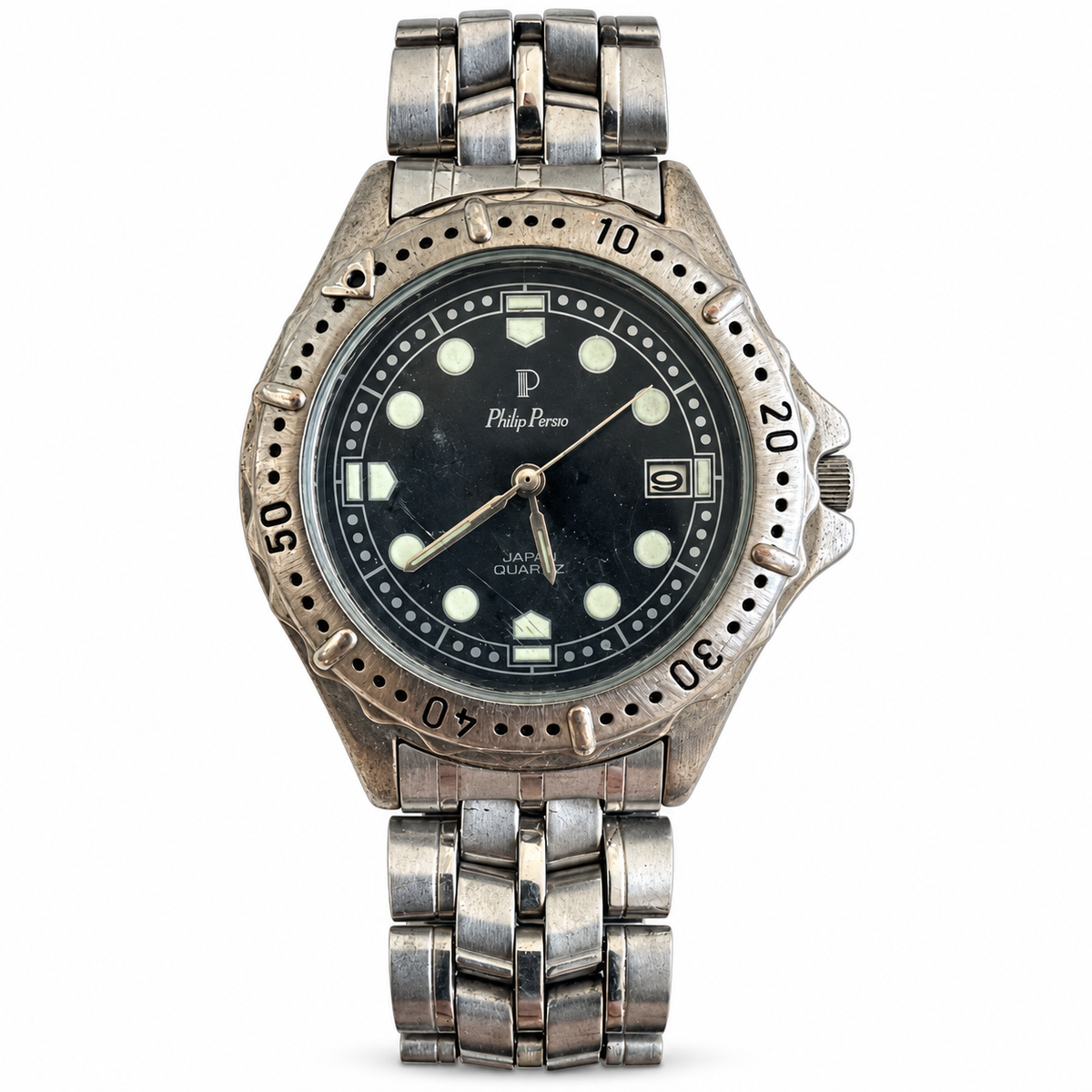 Vintage Philip Persio Black Dial Diver-Style Date Watch - Requires a Battery