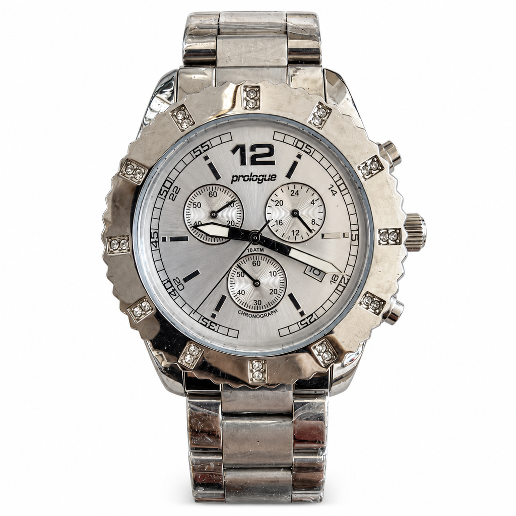 Vintage Prologue 10 ATM Crystal-Bezel Multi-Subdial Chronograph Watch - Requires a Battery
