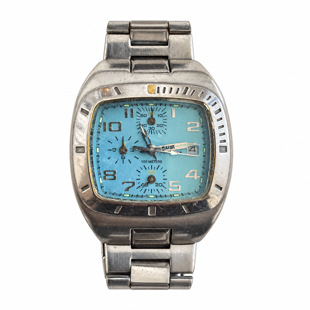 Vintage Fossil Blue Chronograph 100 Meters Cushion-Case Watch - Requires a Battery