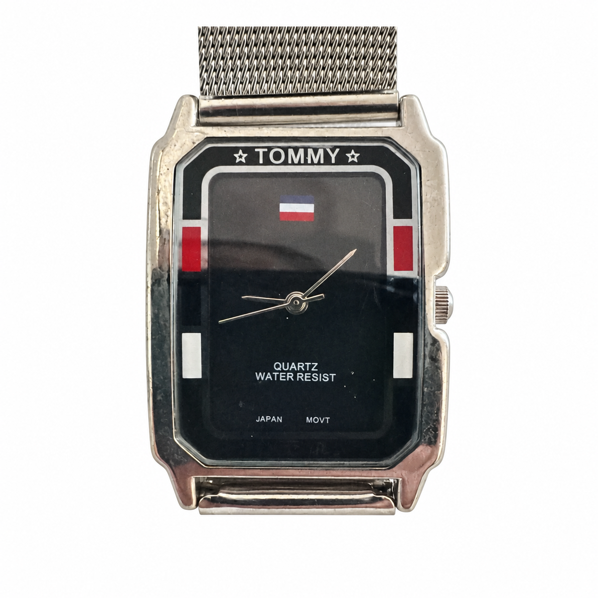 Vintage Tommy Rectangular Black Dial Mesh Watch - Requires a Battery