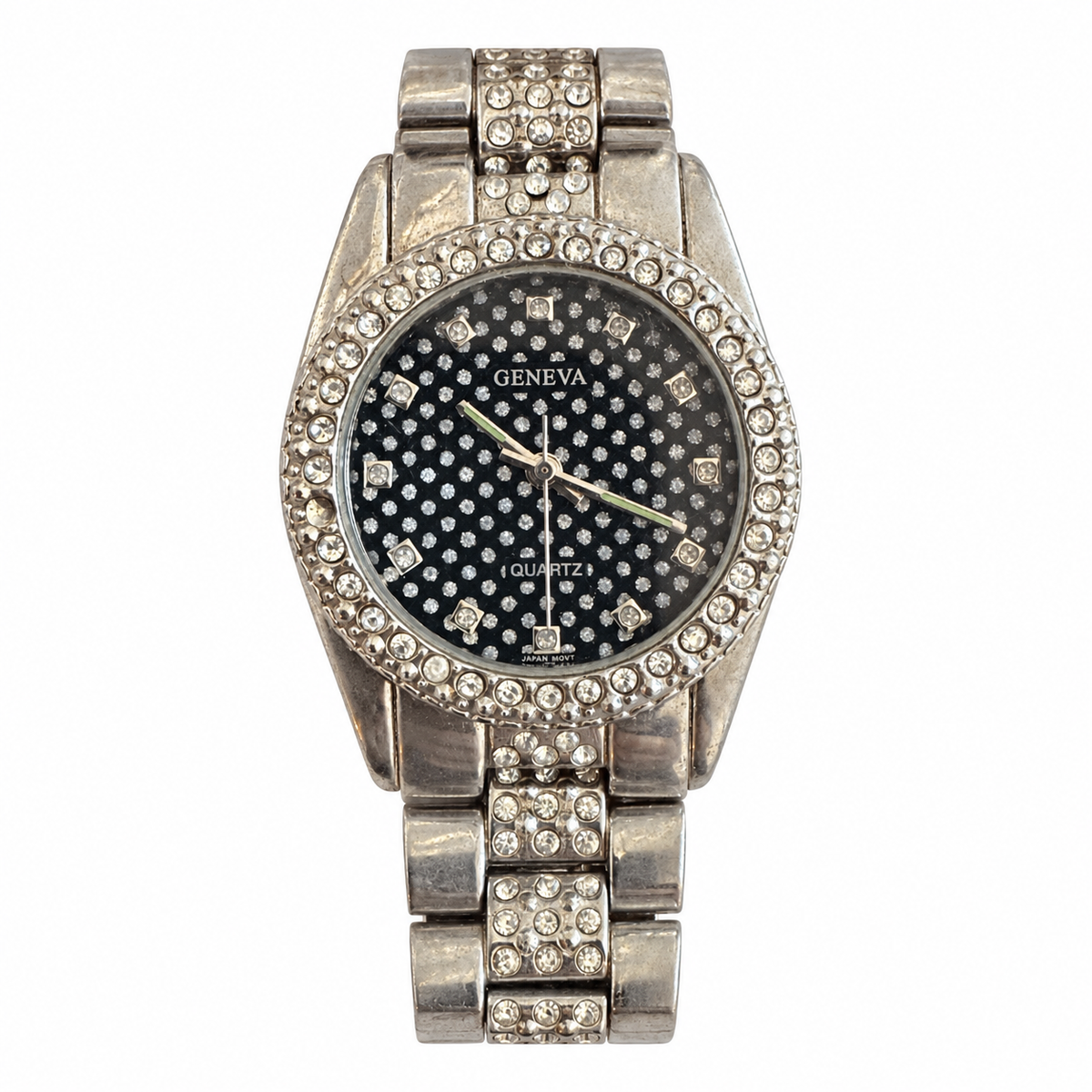 Vintage Geneva Black Pave Dial Crystal-Bezel Watch - Requires a Battery