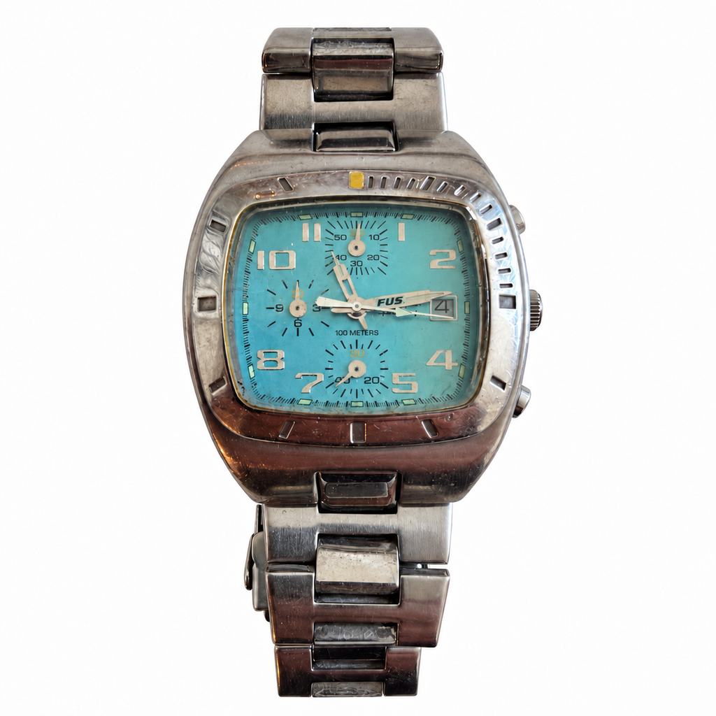 Vintage Fossil Blue Chronograph 100 Meters Cushion-Case Watch - Requires a Battery