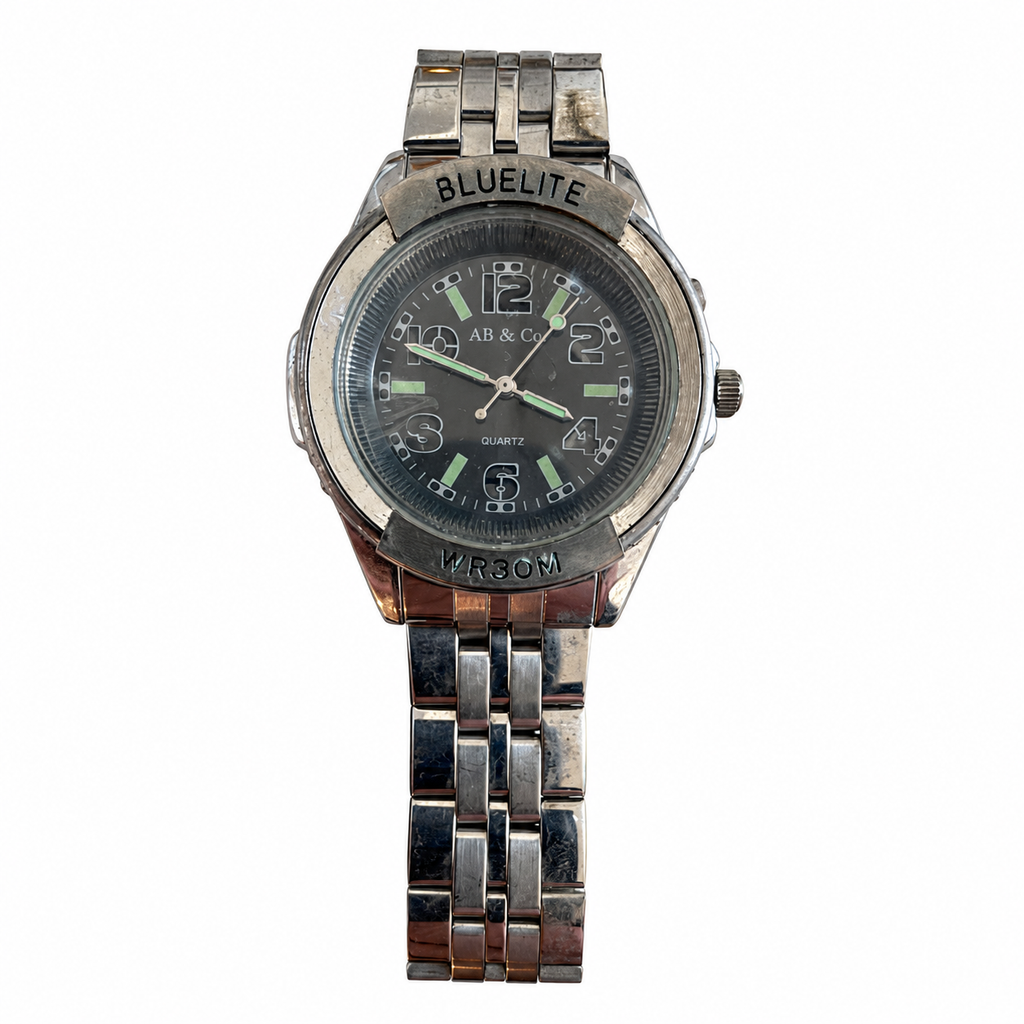 Vintage AB & Co Bluelite WR30M Black Dial Quartz Watch - Requires a Battery