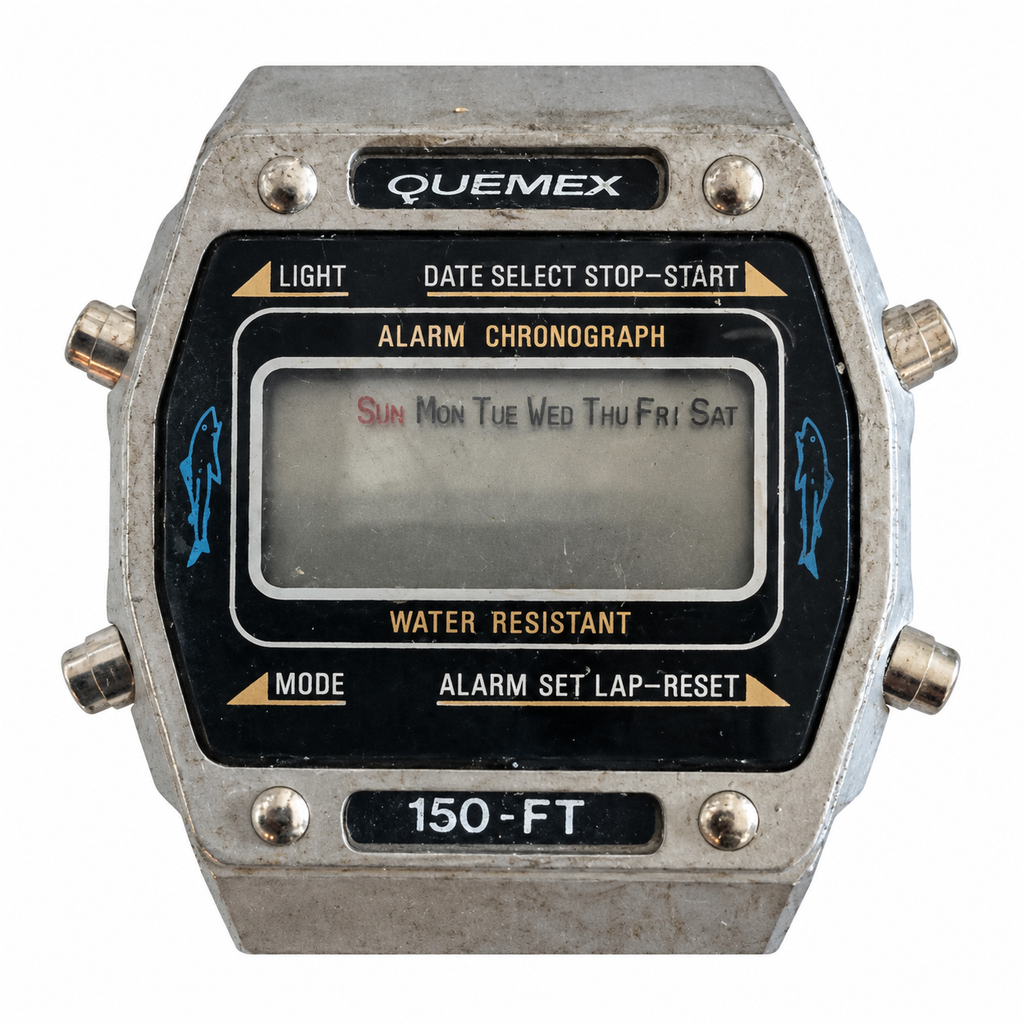 Vintage Quemex 150-FT Alarm Chronograph Digital Watch - Requires a Battery