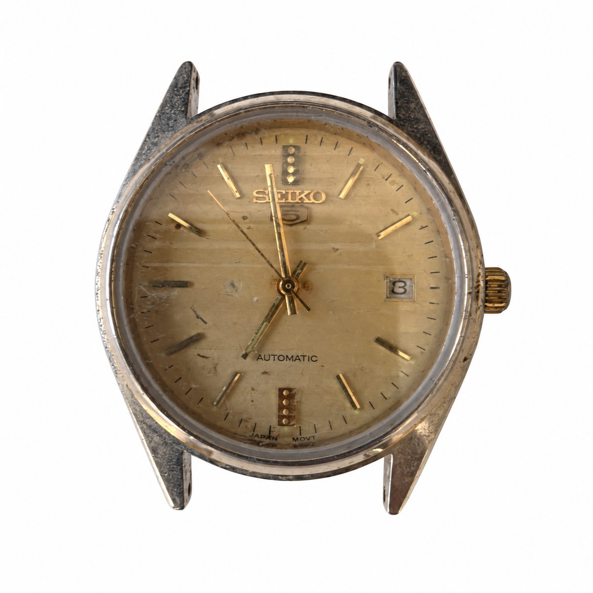 Vintage Seiko 5 Champagne Dial Date Men's Watch - No Battery Required