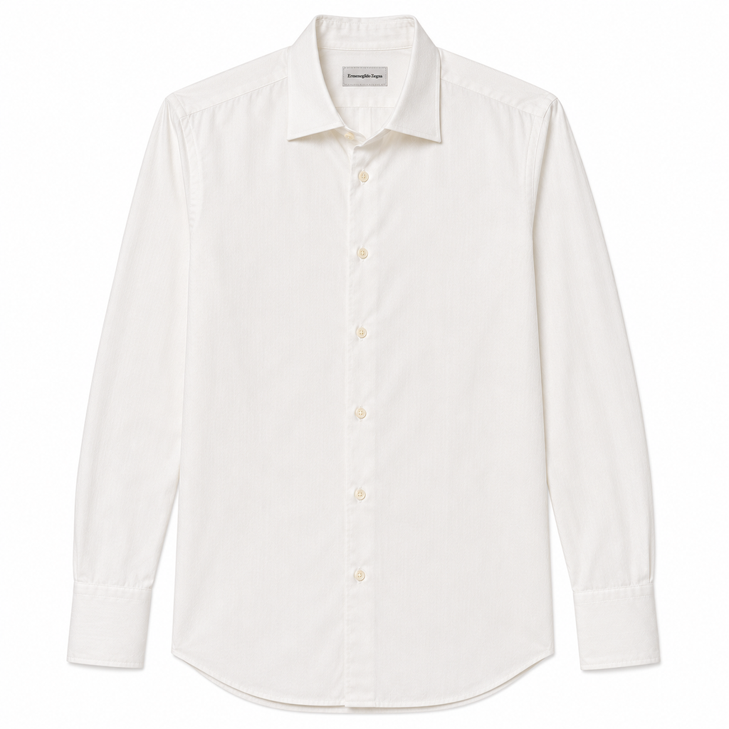Ermenegildo Zegna Men's Cotton Dress Shirt - White Herringbone