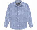 BOSS Performance Slim Fit Dress Shirt - Blue White Geometric Print