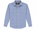 BOSS Performance Slim Fit Dress Shirt - Blue White Geometric Print