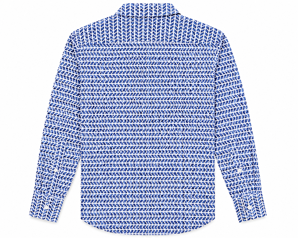 BOSS Performance Slim Fit Dress Shirt - Blue White Geometric Print