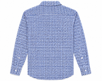 BOSS Performance Slim Fit Dress Shirt - Blue White Geometric Print