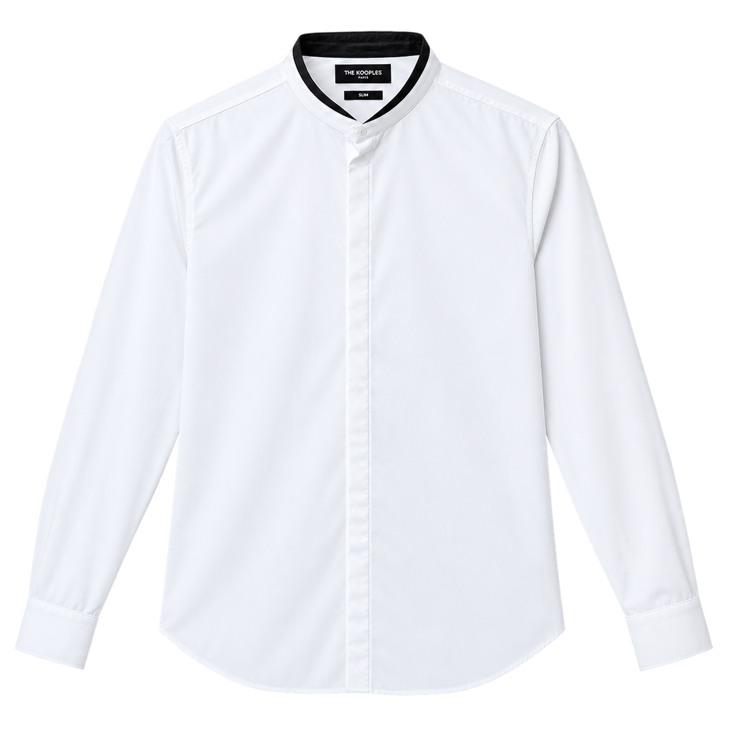 The Kooples Leather Officer Collar Slim Fit Shirt - White/Black