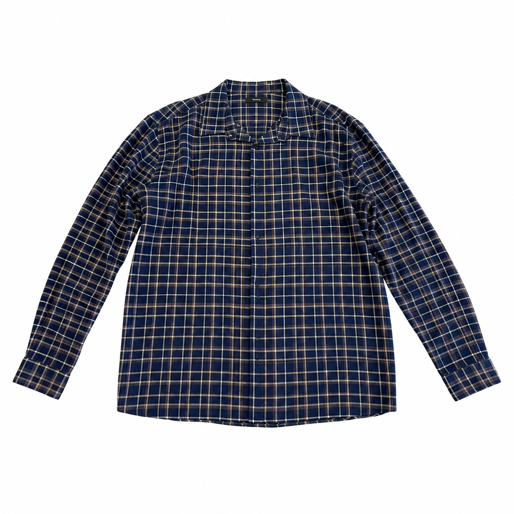 Theory Irving Men's Plaid Flannel Shirt - Navy Blue/Gray