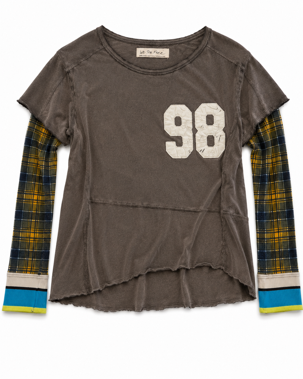 Free People We The Free Women's 88 Varsity Patchwork Top - Gray Plaid