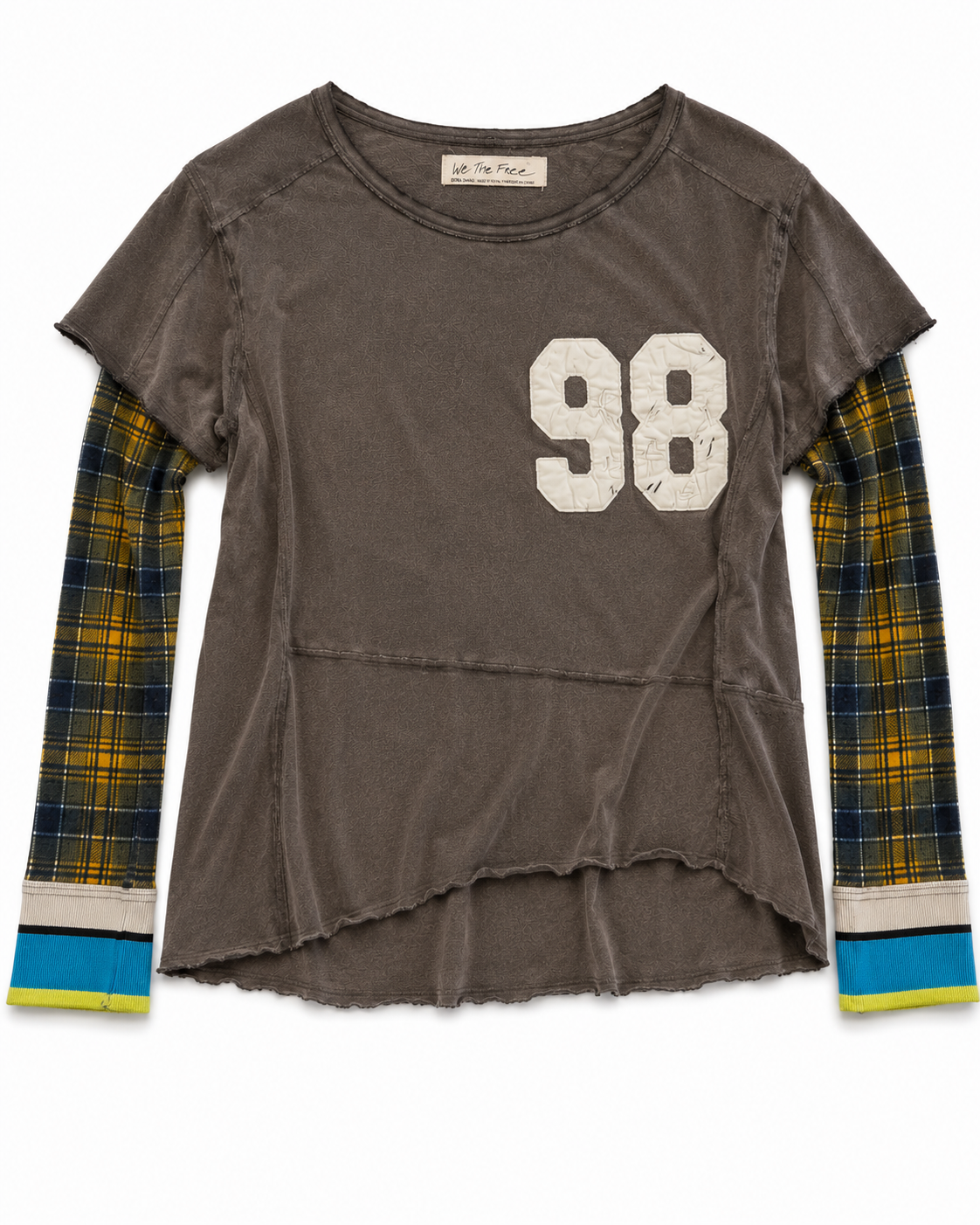 Free People We The Free Women's 88 Varsity Patchwork Top - Gray Plaid