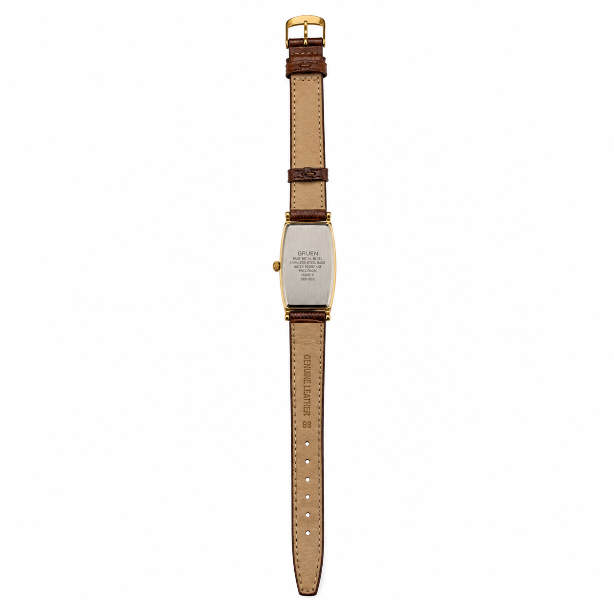 Gruen Swiss Gold-Tone Tank Quartz Watch Brown Leather Strap - Requires a Battery