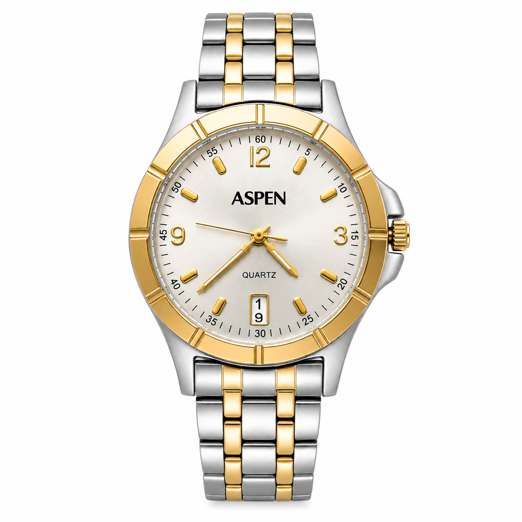 Aspen Two-Tone Date Quartz Watch - Requires a Battery