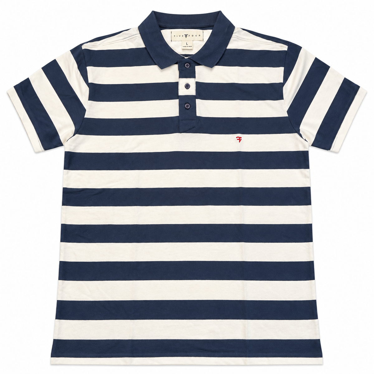 Five Four Men’s Navy & Cream Striped Polo Shirt Short Sleeve Size L