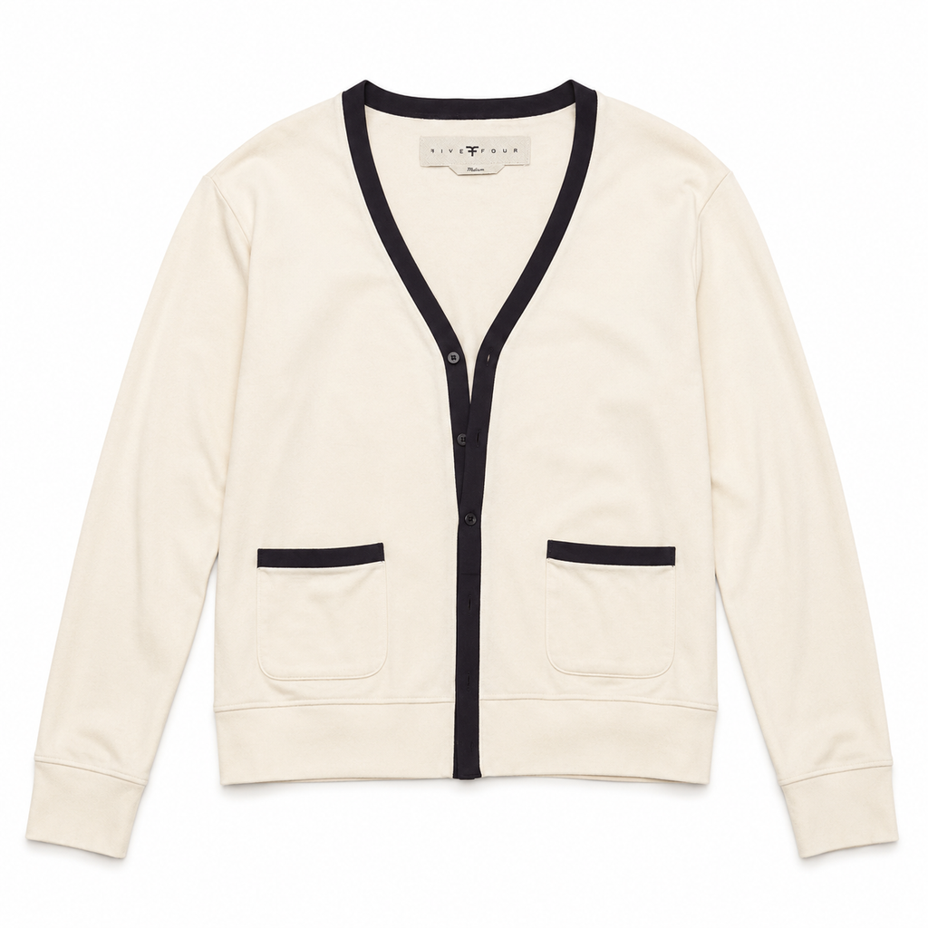 Five Four Men’s Cream White Cardigan with Dark Contrast Trim Size M