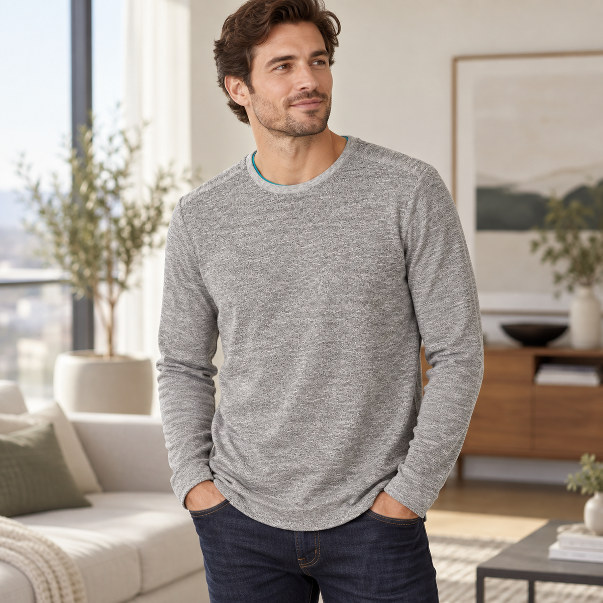 Five Four Men’s Gray Marled Long Sleeve Crewneck Shirt Size M NWT
