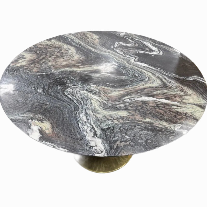 Organic Modernism 48“ Round Marble Dining Table w/ Brass Base - Showroom Floor Sample New