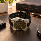 WEIDE Men’s Black Dial Quartz Watch Silver Tone Case Black Silicone Strap